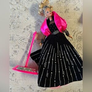 Vintage Doll in Black & Hot Pink Evening Gown